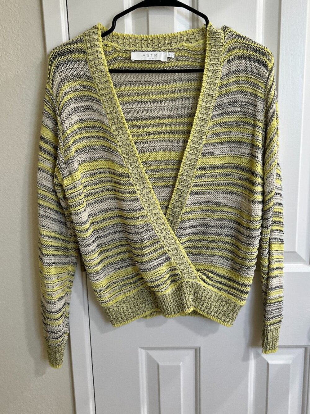 ASTR Kent Wrap Striped Sweater, Yellow, Size XS